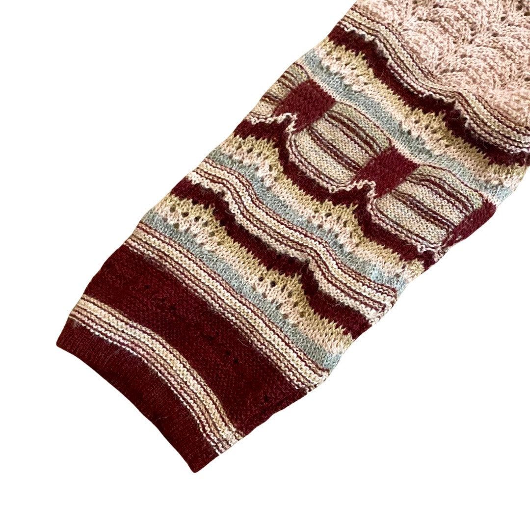 NWT V-Neck Pink/ Burgundy/ Cream/ Striped Baby Alpaca Wool Knit Ruffle Hem Dress (M)