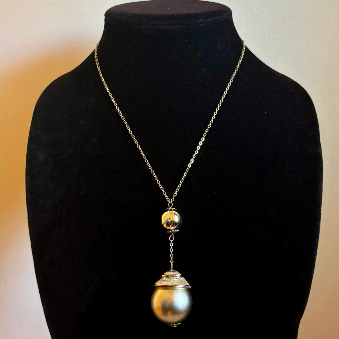 Big Bold Gold Shiny Sphere Drop Pendant Necklace