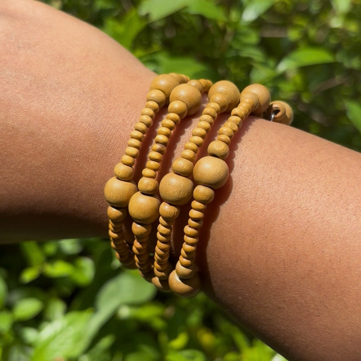 Vintage Handmade Wooden Bead Memory Wire Bracelet/ Anklet/ Arm Band/ Choker Necklace
