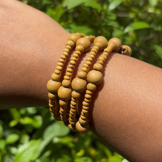 Vintage Handmade Wooden Bead Memory Wire Bracelet/ Anklet/ Arm Band/ Choker Necklace