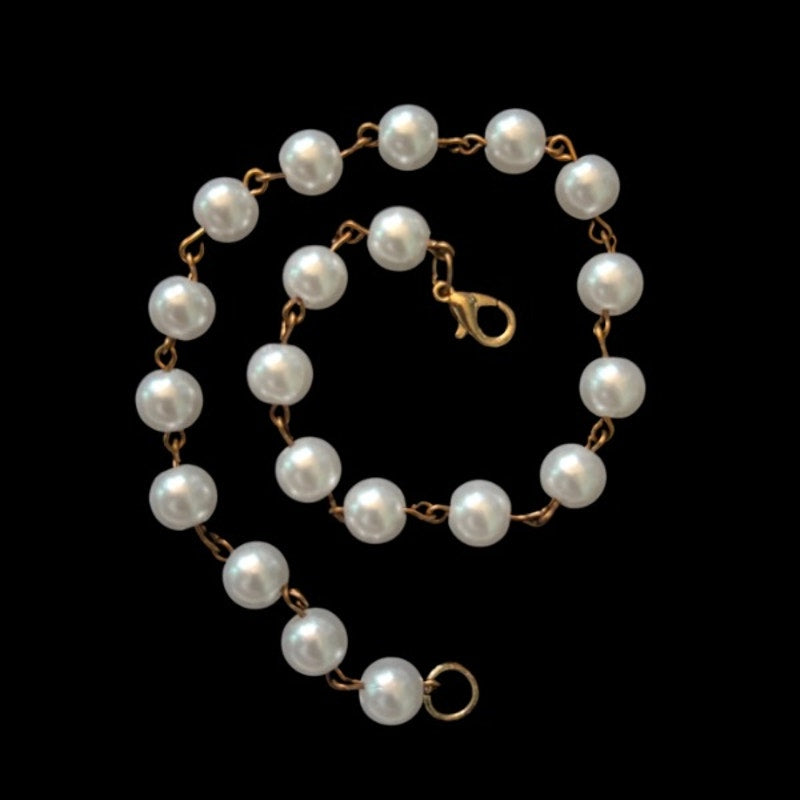 Bronzed Gold & White Pearl Beaded Chain Anklet (XL)