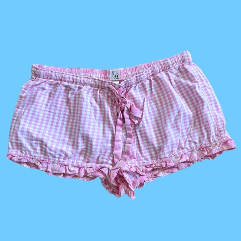 Vintage Tulip Patch Pink and White Gingham Ruffle Hem Cotton Lounge Bloomers (L)