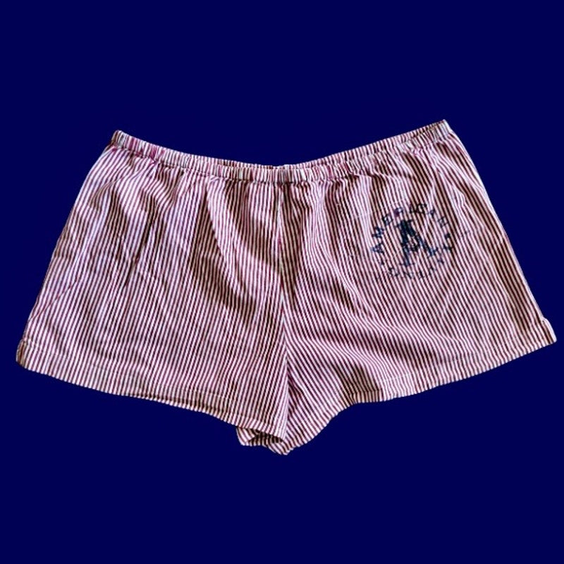Vintage Navy Star Patch Blue and White Striped Cotton Mini Shorts (L)