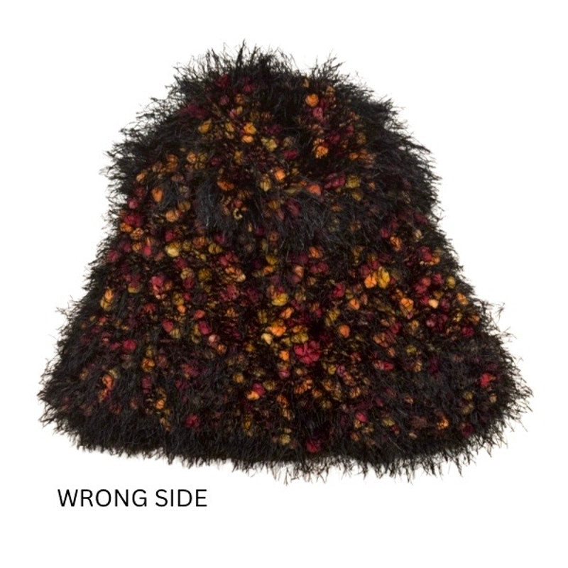 Hand-knit Fuzzy Orange, Red & Black Bucket Hat (OSFM)