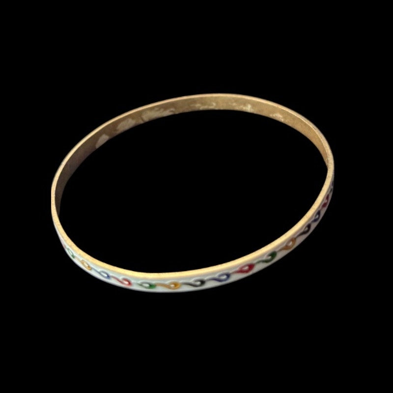 White/Rainbow Scroll Vintage Cloisonné Brass & Enamel Bangle (Small)