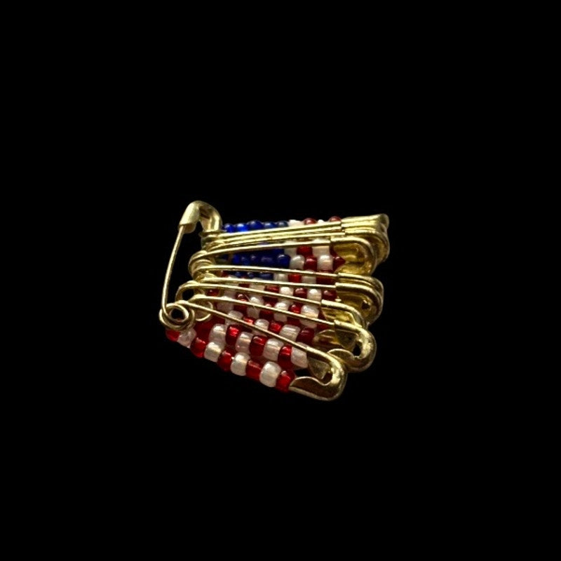 Vintage Tiny American Flag Beaded Safety Pins Pin