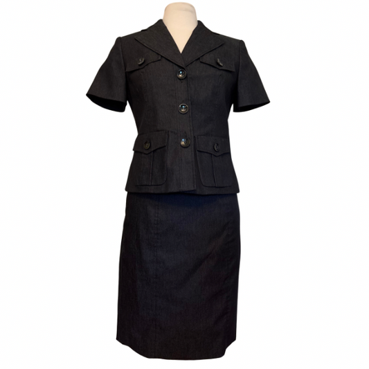 Vintage Dark Wash Denim Short Sleeve Button Down Skirt Suit (6)