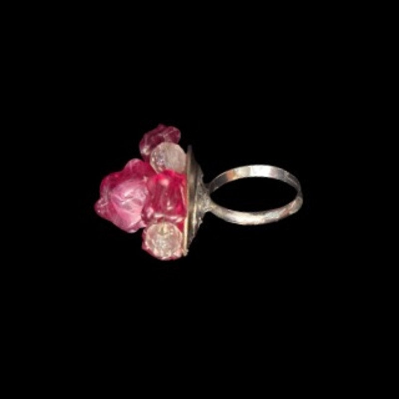 Chunky Abstract Red & Clear Bead Cluster Upcycled Vintage Earring Ring (6-8)