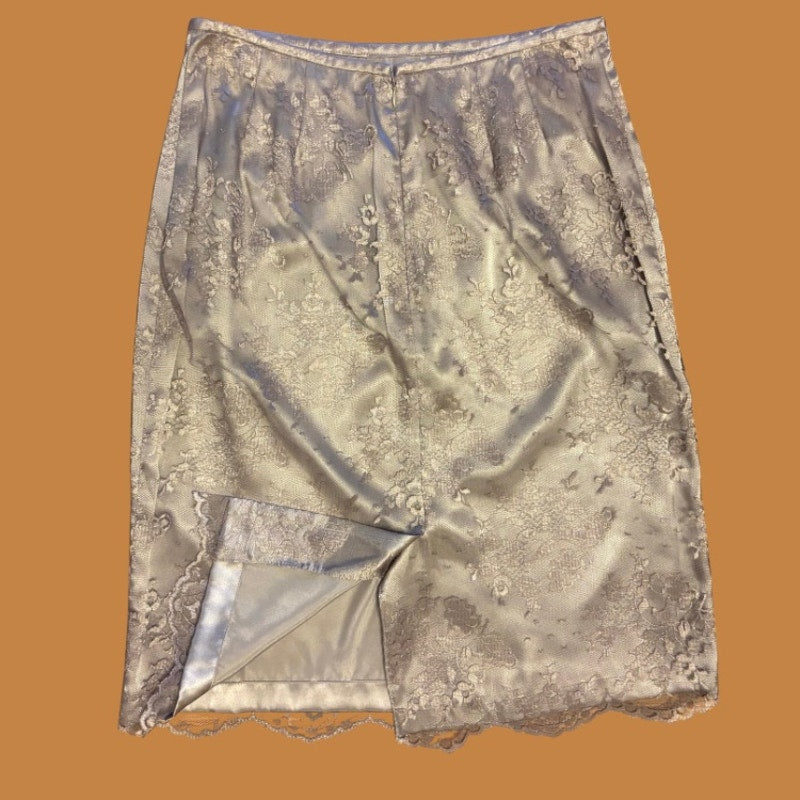 NWT Y2K Violet-Grey & Champagne Lace Kasper & Co Pencil Skirt (EU 40)