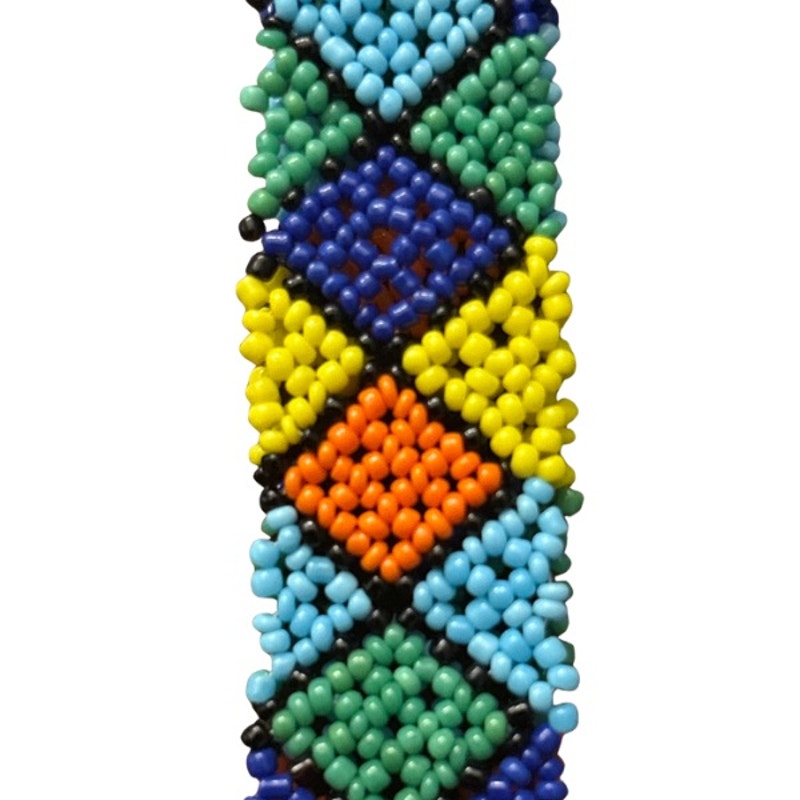 Vintage Multi Green, Blue, and Yellow, Orange Diamond Pattern Seed Bead Stretch Bracelet