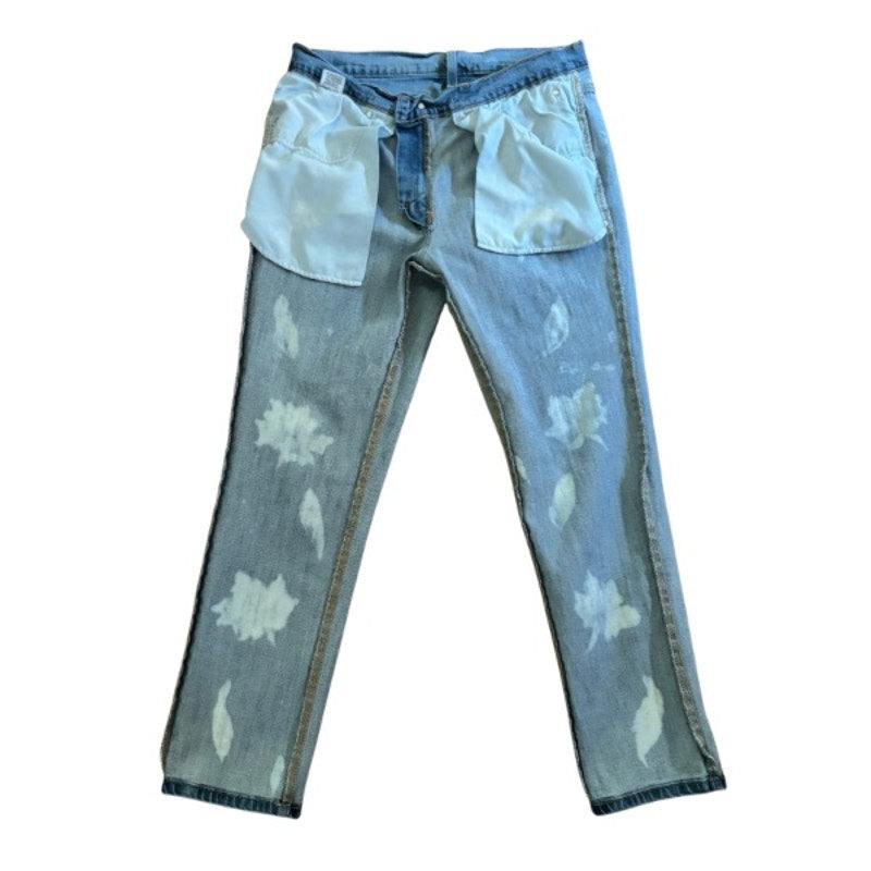 “Falling Leaves” Upcycled Slim Fit Light Wash Jeans (34 x 30)
