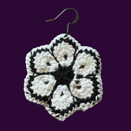 Black & White Micro-crocheted Cotton Flower Earrings