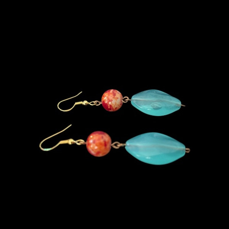 Fire and Ice | Baroque-Inspired Marbled Orange and Sky Blue Bead Drop Earrings