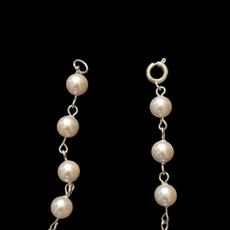 Dainty Vintage Cream Pearl Beaded Chain Anklet (L-XL)