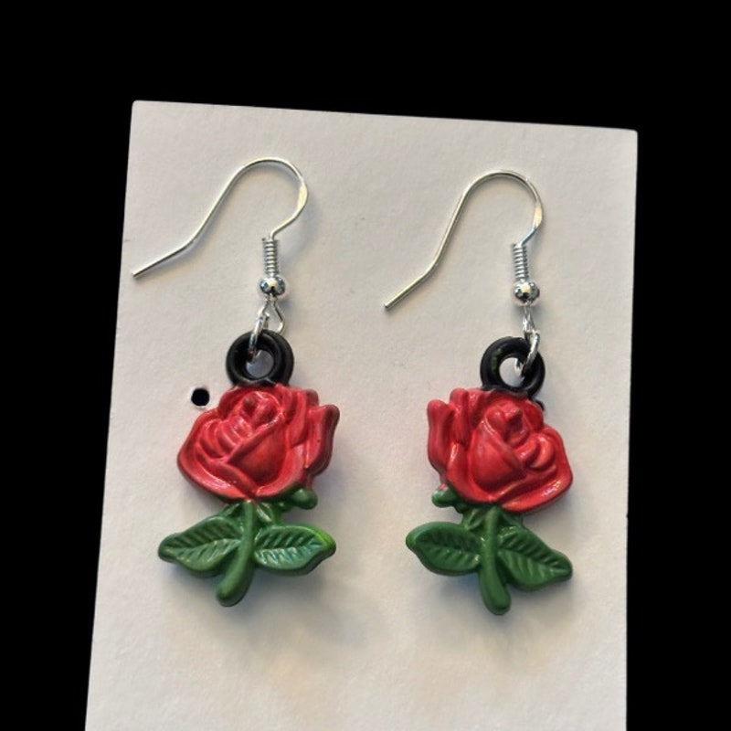 Pink Handpainted Y2K Pink Rose Charm Earrings