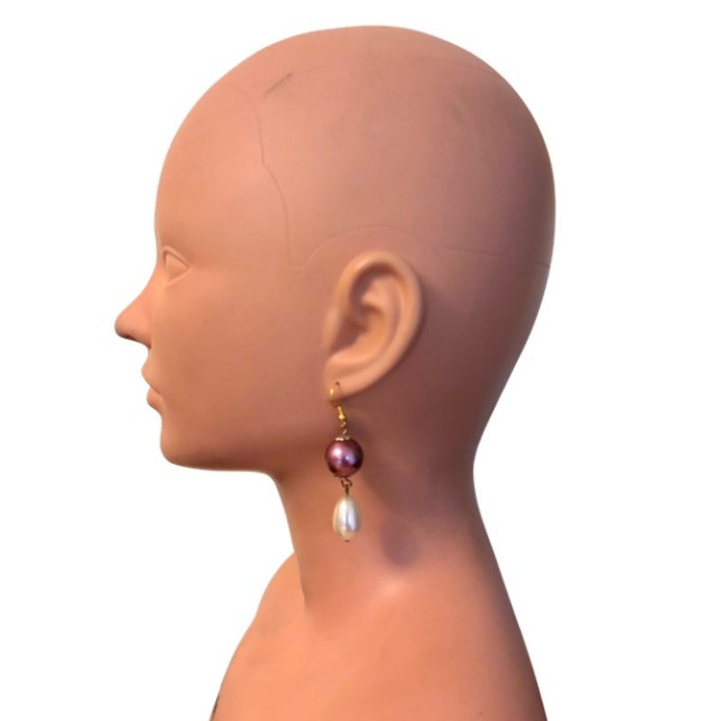 Baroque-Inspired Fuchsia Pink and Cream Pearl Bead Drop Earrings