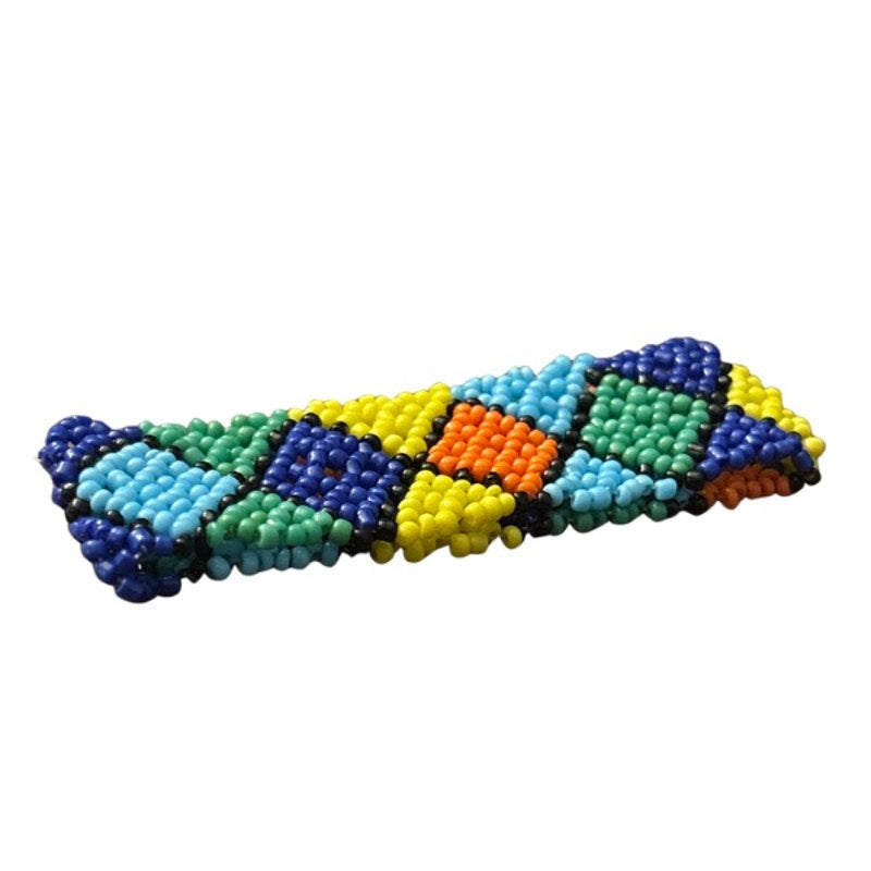 Vintage Multi Green, Blue, and Yellow, Orange Diamond Pattern Seed Bead Stretch Bracelet