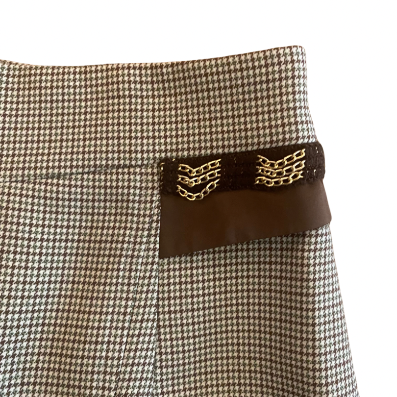 Vintage Green/Brown/White Plaid Print Button Down Skirt Suit (Small/Medium)