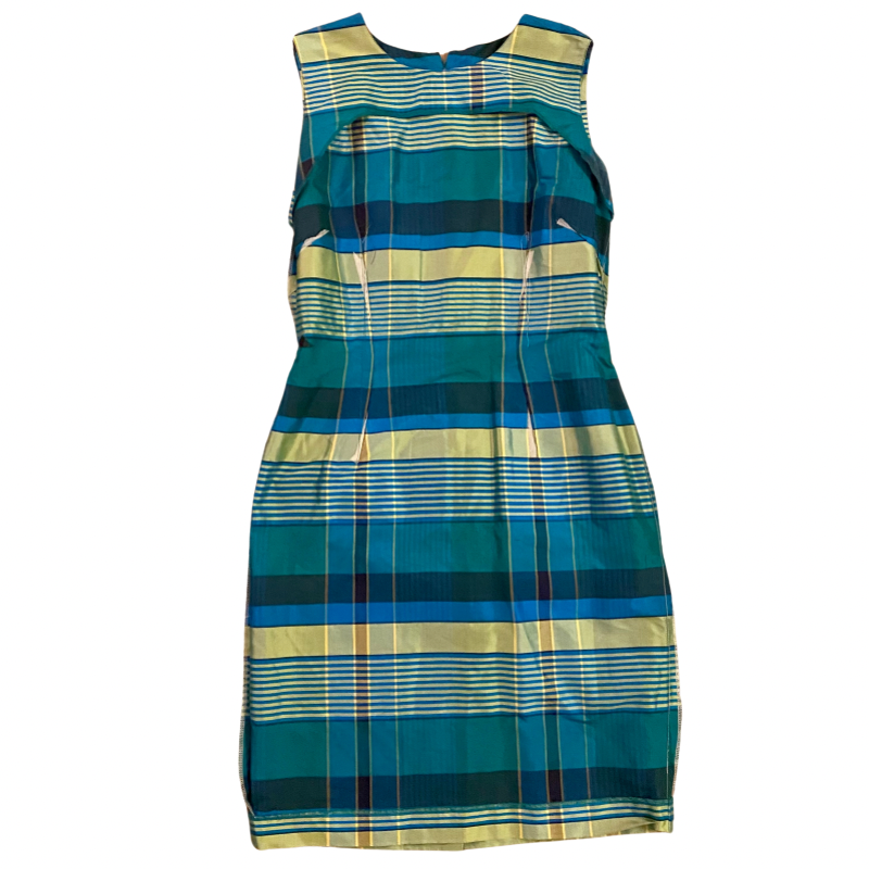 🔔 Vintage Silk Green Plaid Sheath Dress (8)