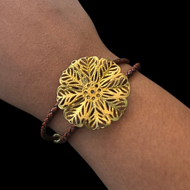 Upcycled Vintage Lacey Gold Flower Bolo Bracelet/Anklet