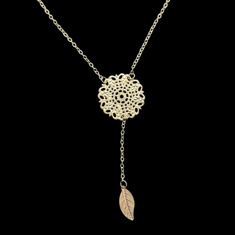 Lacey White Gold Toned Flower & Leaf Charm Layered Drop Pendant Necklace
