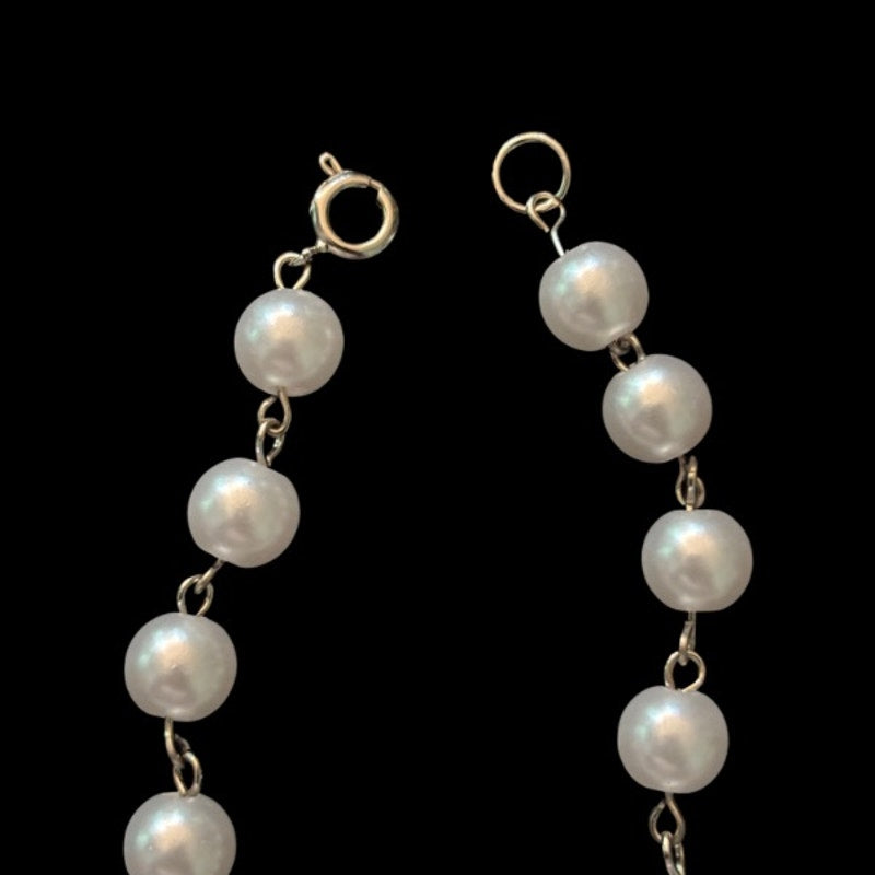 Silver White Pearl Beaded Chain Anklet (L)