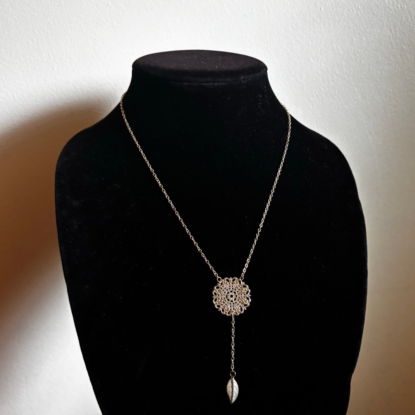 Lacey White Gold Toned Flower & Leaf Charm Layered Drop Pendant Necklace