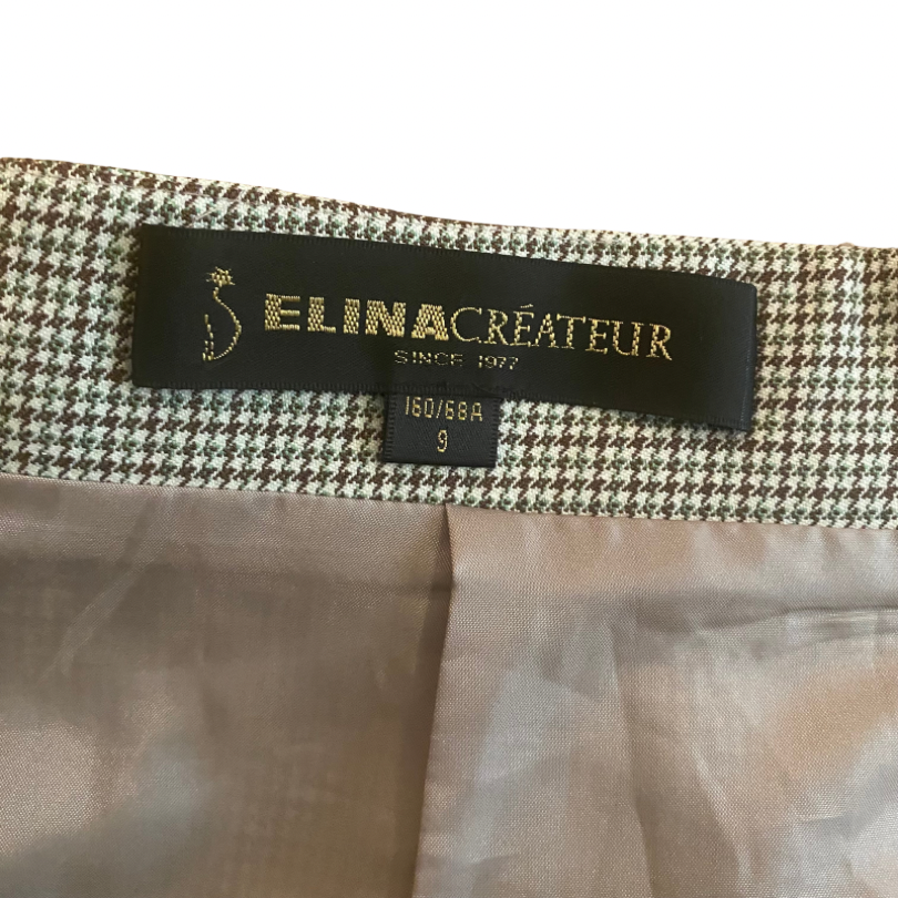 Vintage Green/Brown/White Plaid Print Button Down Skirt Suit (Small/Medium)