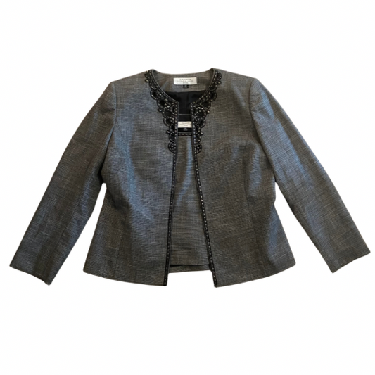 Black Beaded Grey Tweed Jacket & Sleeveless Top Set (10P)