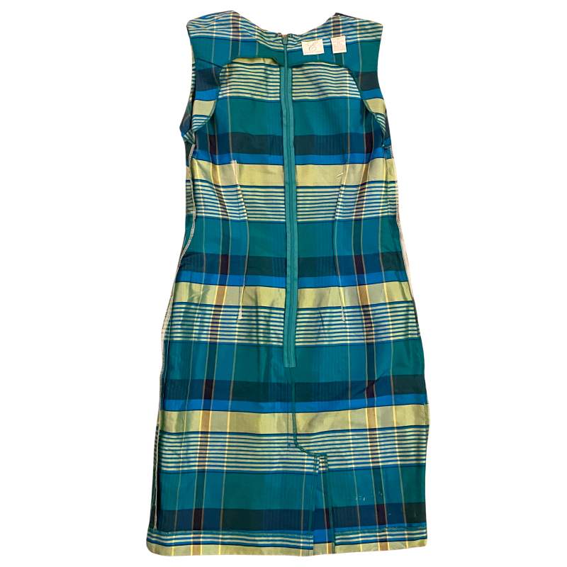 🔔 Vintage Silk Green Plaid Sheath Dress (8)