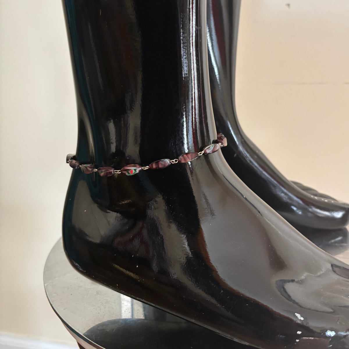 Purple/Blue/Red Swirl Glass Beaded Chain Anklet (L-XL)