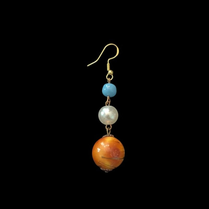 Baroque-inspired Gold/Orange, Faux Pearl & Turquoise Beaded Drop Earrings