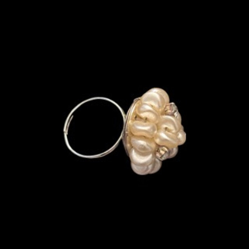 Pearl and Rhinestone Bead Cluster Upcycled Vintage Earring Ring (6-8)
