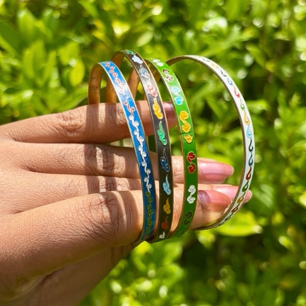 Royal Blue/ Multi Scroll Vintage Cloisonné Brass & Enamel Bangle (Small)