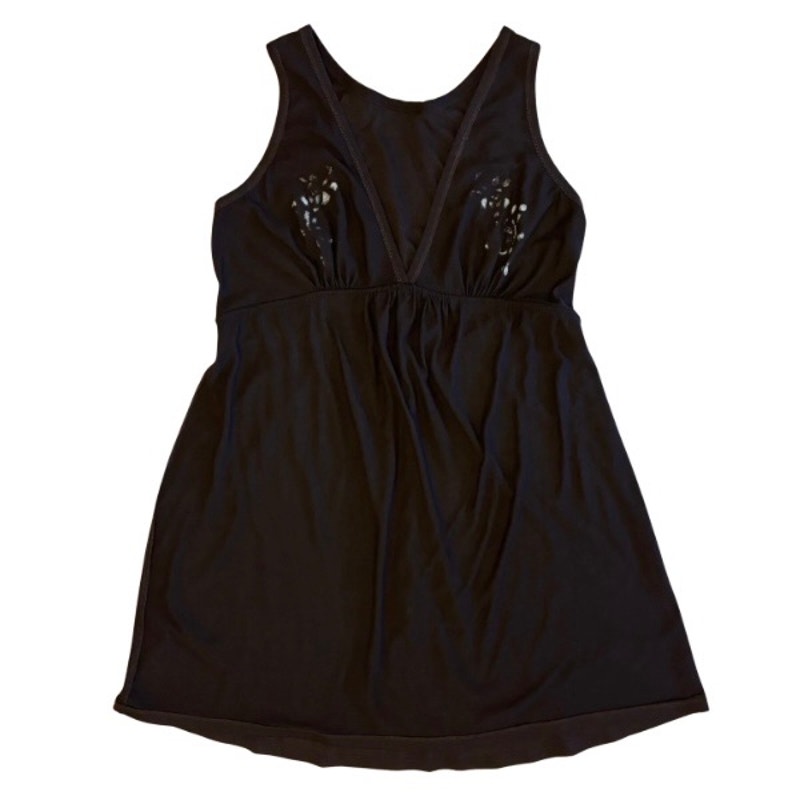 Y2K Chocolate Brown Painted Roses Halter-Style Babydoll Mini-Dress (M)