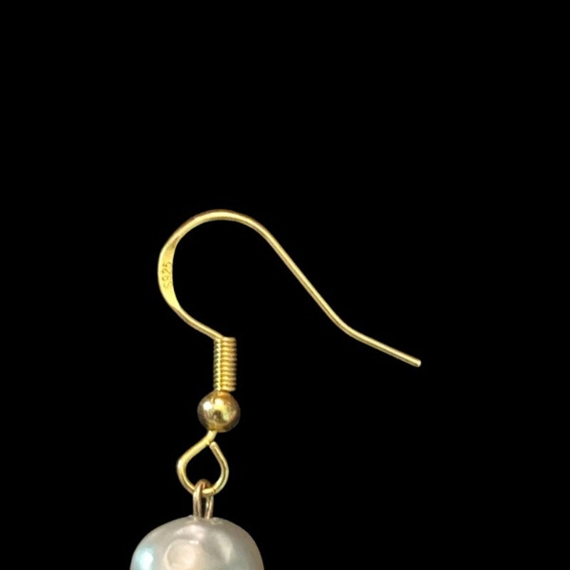 Baroque-Inspired Costume Pearl, Turquoise, & Brown Jasper Shell Bead Drop Earrings