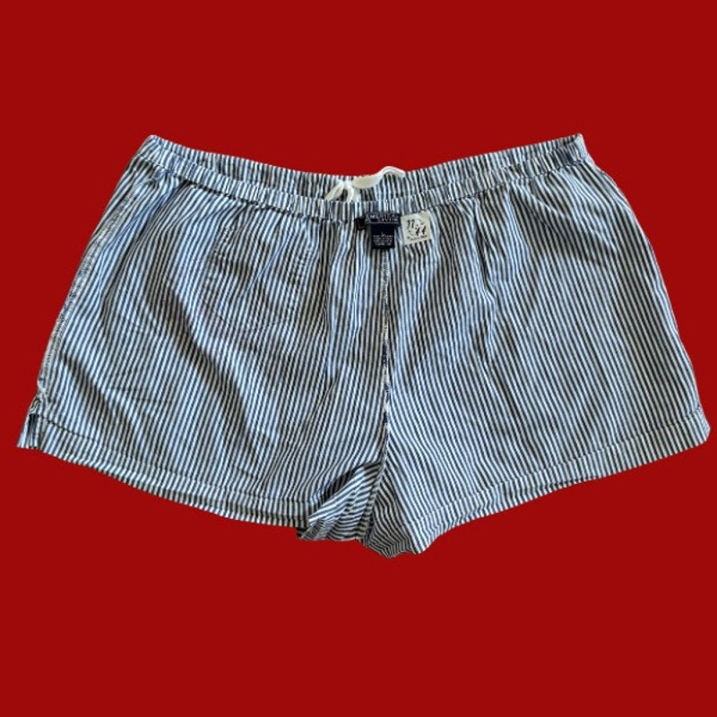 Vintage Navy Star Patch Blue and White Striped Cotton Mini Shorts (L)