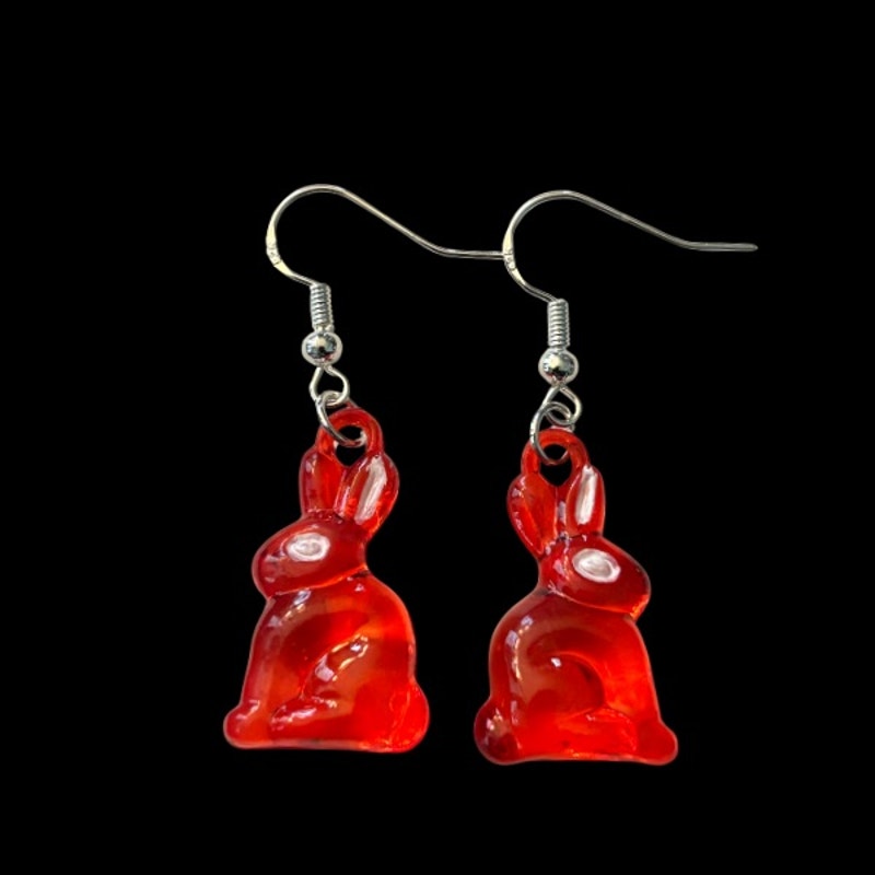 Handpainted Y2K Red Rabbit Charm Earrings
