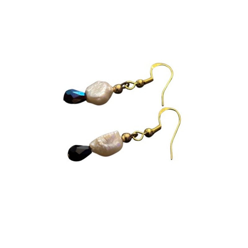 Mermaid Tears | Costume White Baroque Pearl & AB Black/Blue Drop Earrings