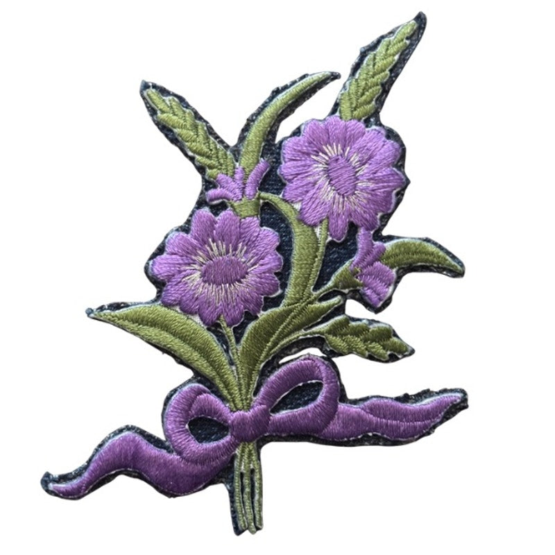 Lilac Purple Flowers and Wheat Bouquet Vintage Embroidered Patch Pin