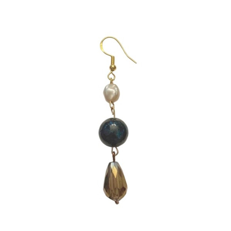 Baroque-inspired Faux Pearl, Forest Green, Gold Prism Droplet Beaded Drop Earrings