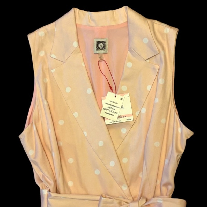 Cherry Blossom Pink & White Polka Dot Sleevless A-Line Shirtwaist Dress (M)