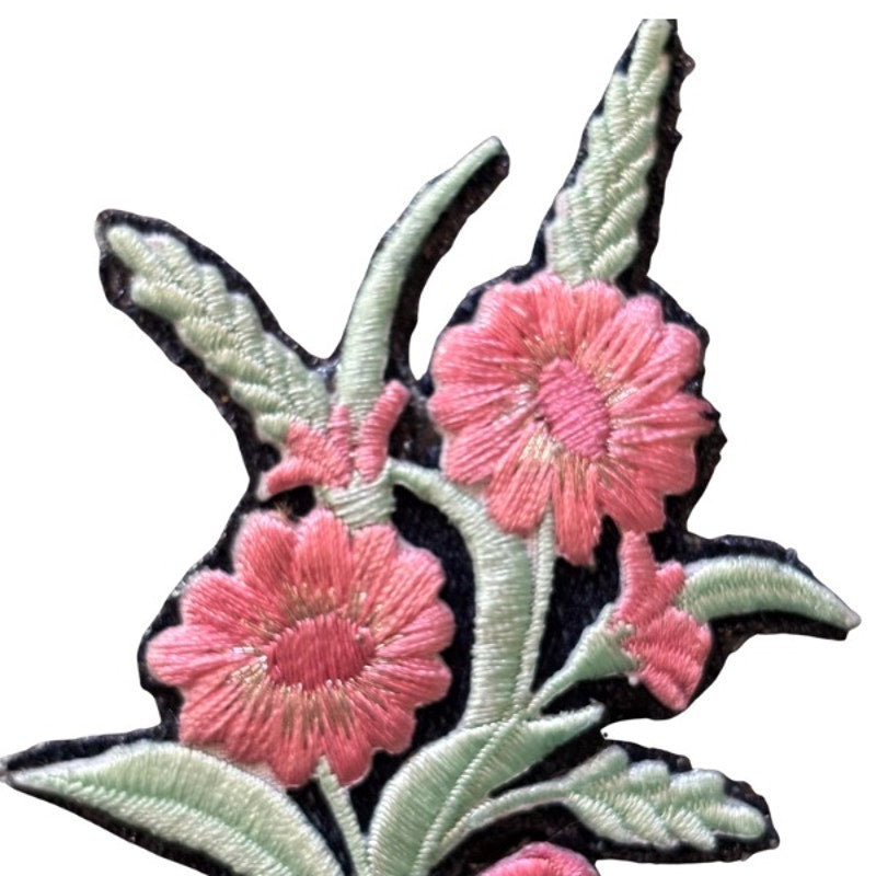 Pink Flowers and Wheat Bouquet Vintage Embroidered Patch Pin