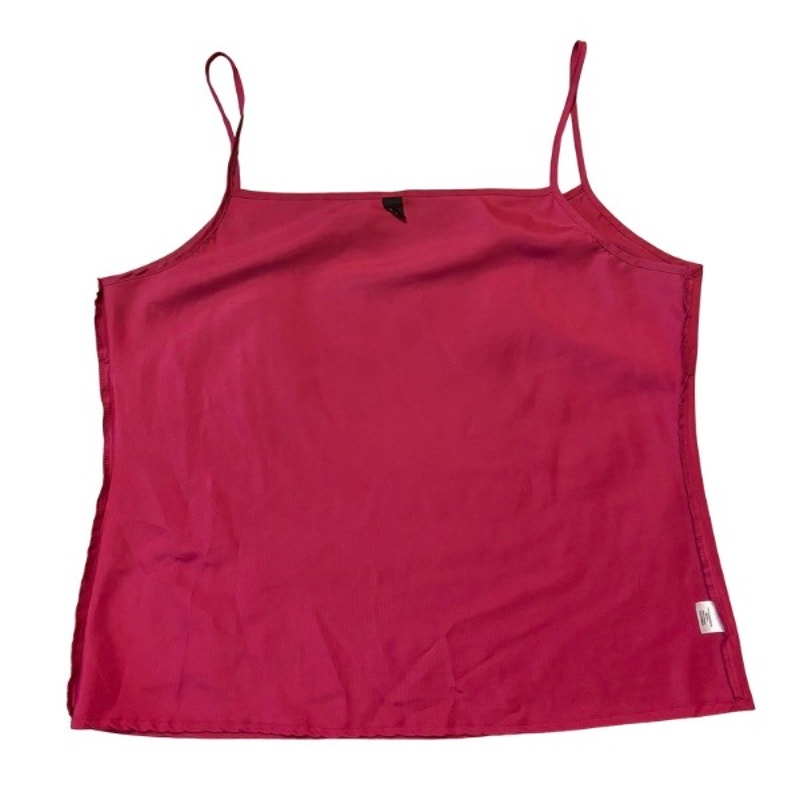 Vintage Light Blue Poppy Patch Embellished Hot Pink Camisole (Large)