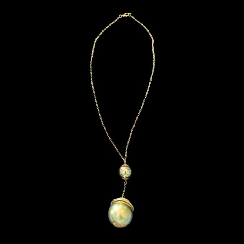 Big Bold Gold Shiny Sphere Drop Pendant Necklace