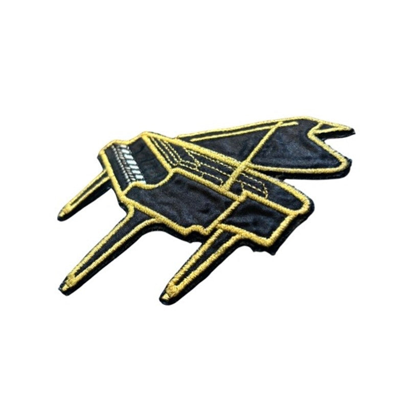 Black and Gold Grand Piano Vintage Embroidered Patch Pin