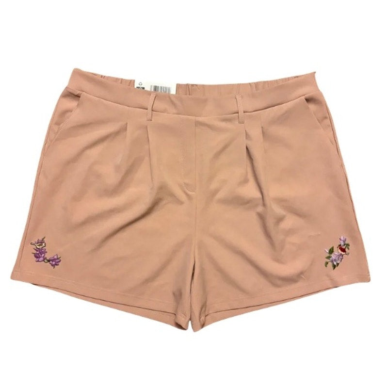 Vintage Birds and Purple Flowers Patch Embellished Muted Salmon Pink NWT High-Waisted Shorts (XXL)