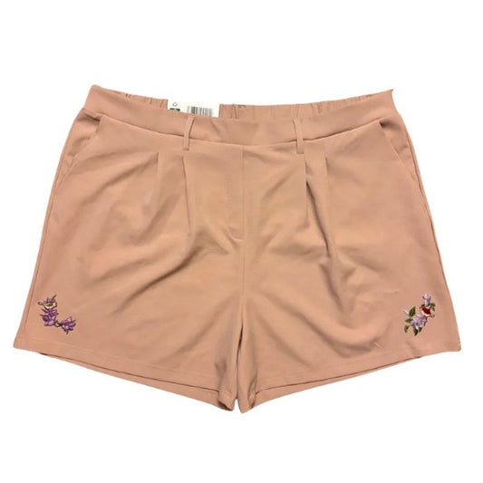 Vintage Birds and Purple Flowers Patch Embellished Muted Salmon Pink NWT High-Waisted Shorts (XXL)