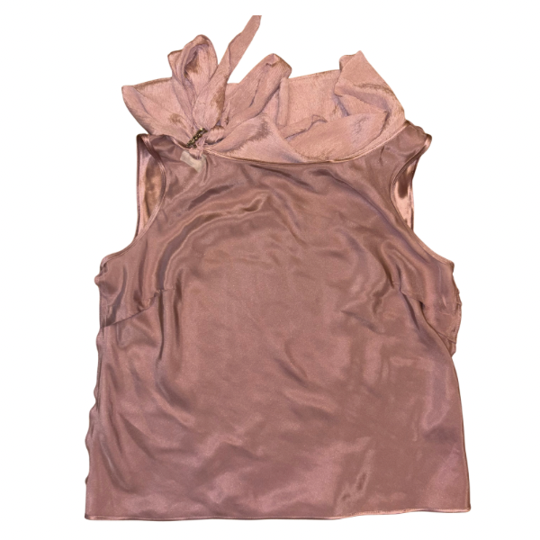 Mauve Pink 100% Silk Sleeveless Blouse with Silver Rhinestone Brooch (6P)