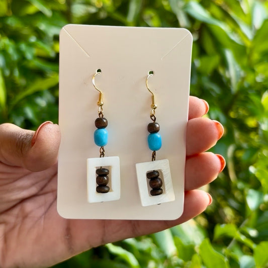 A Shore Thing | Wood, Faux Turquoise, & Shell Beaded Drop Earrings